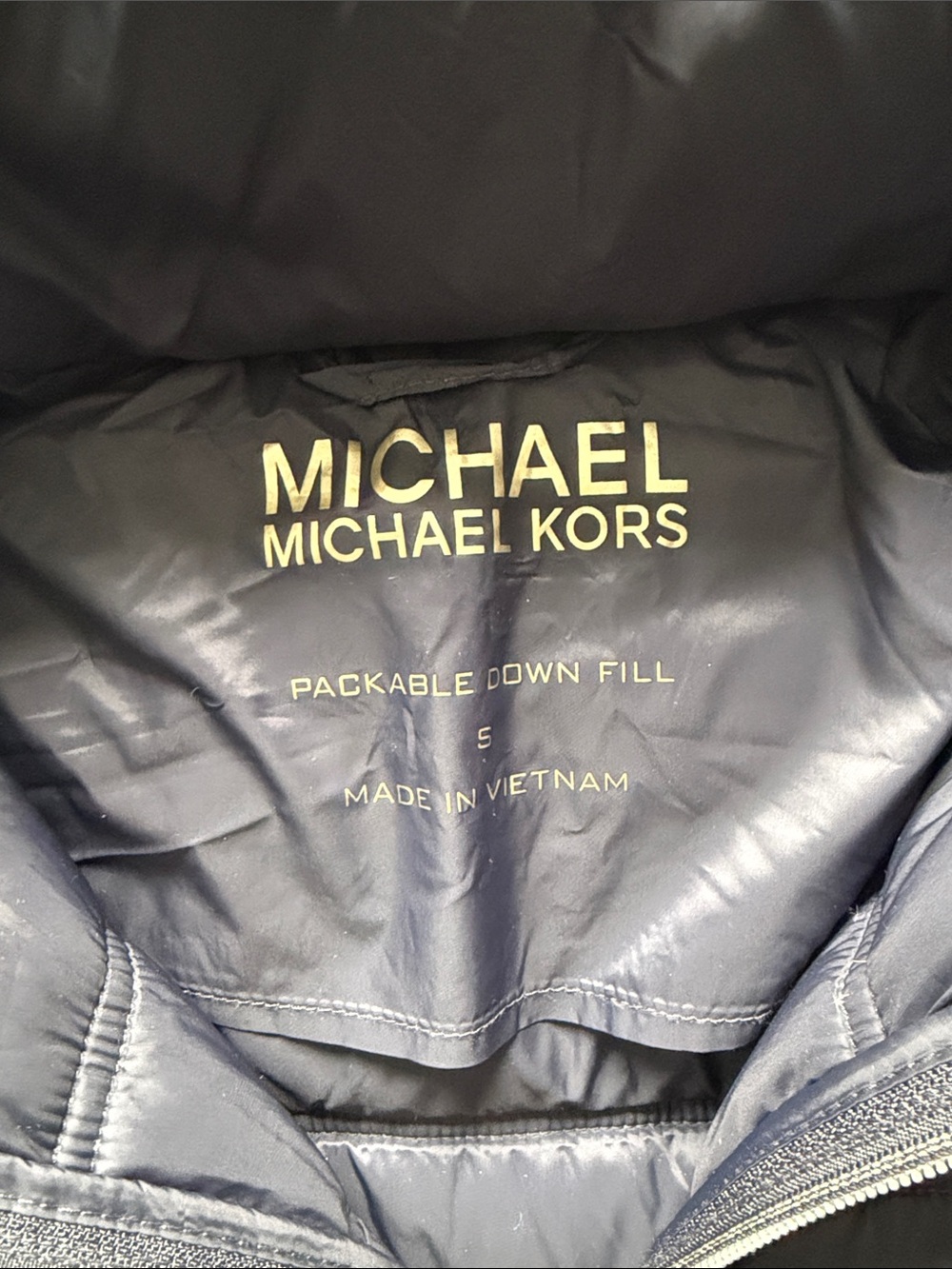 Michael Kors Quilted Packable Navy Hooded Puffer Coat - Picture 5 of 10